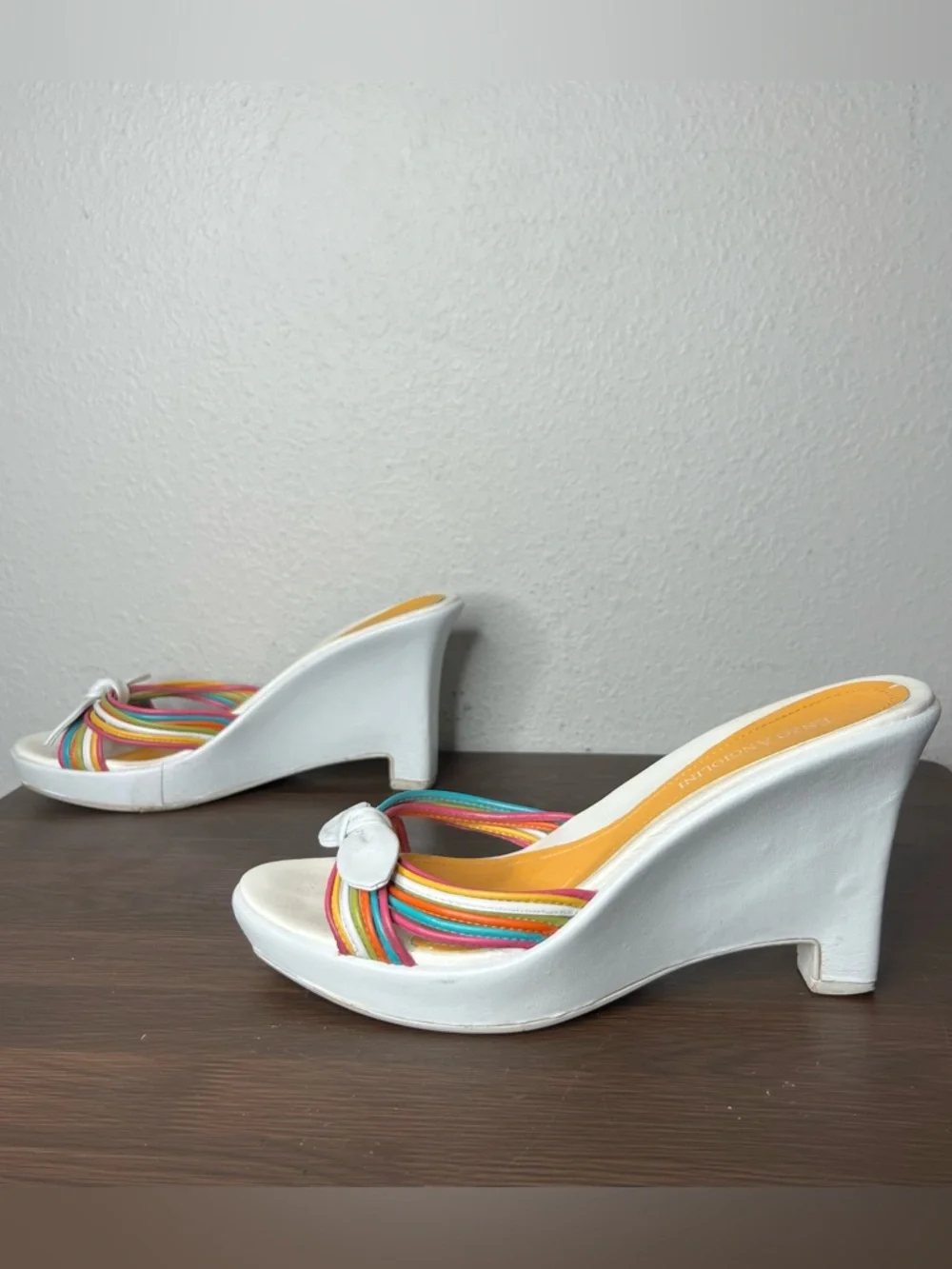 Y2K Vintage Strappy Rainbow Bow Wedge Heel Polly Pocket Fairycore Preppy - Picture 3 of 10